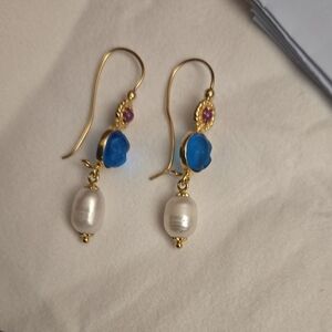 TigliamontE Elegant Gold and Blue Dangle Earrings
